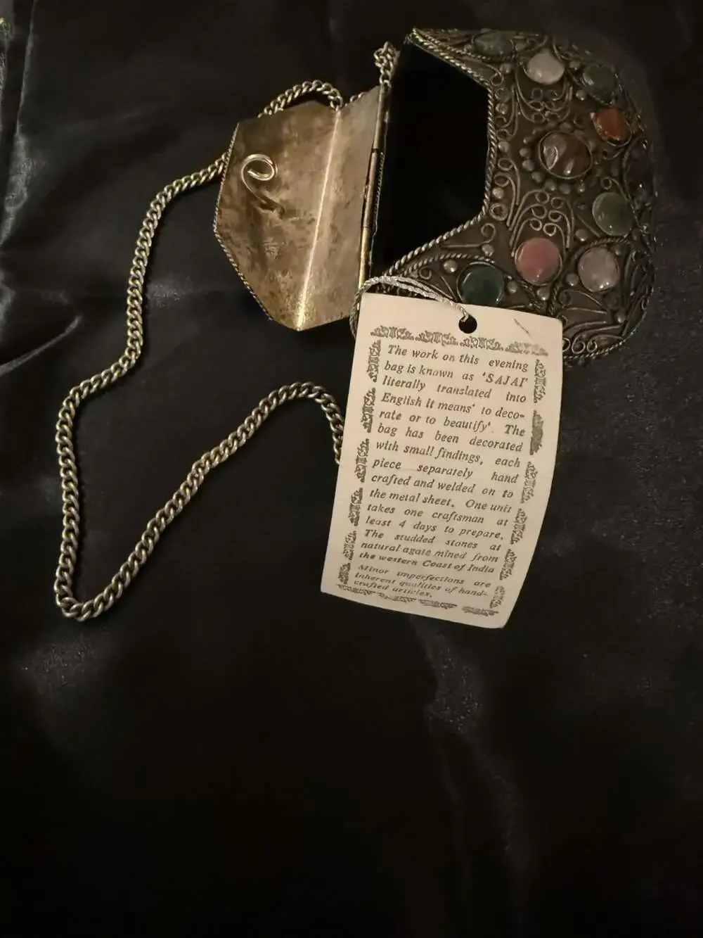 Vintage Sajai Metal Purse With Natural Agate Jasper Stones